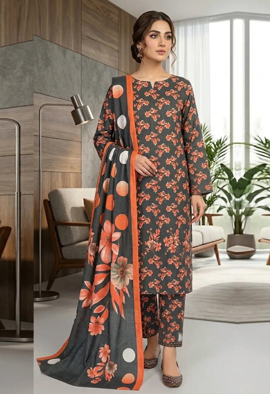 Abnoos — unstitched three-piece in khaddar