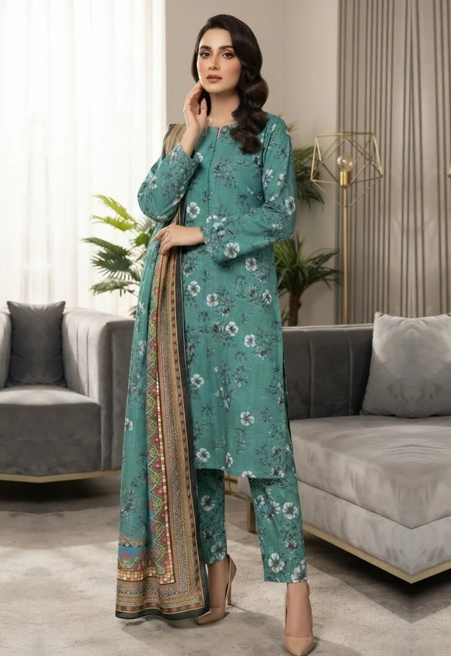 Firoza — unstitched three-piece in khaddar
