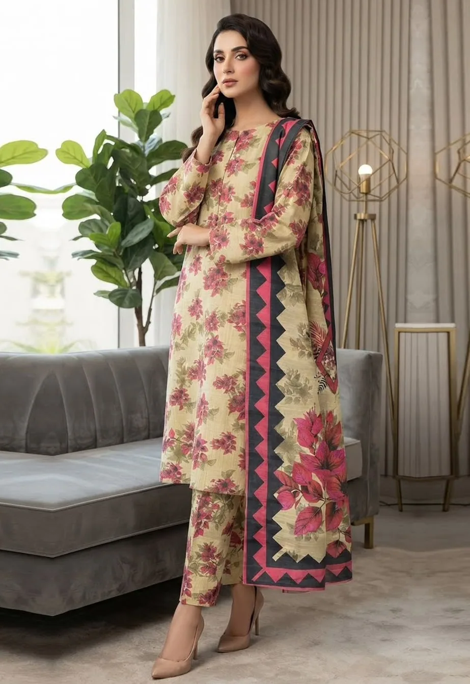 Sadaf — unstitched three-piece in khaddar
