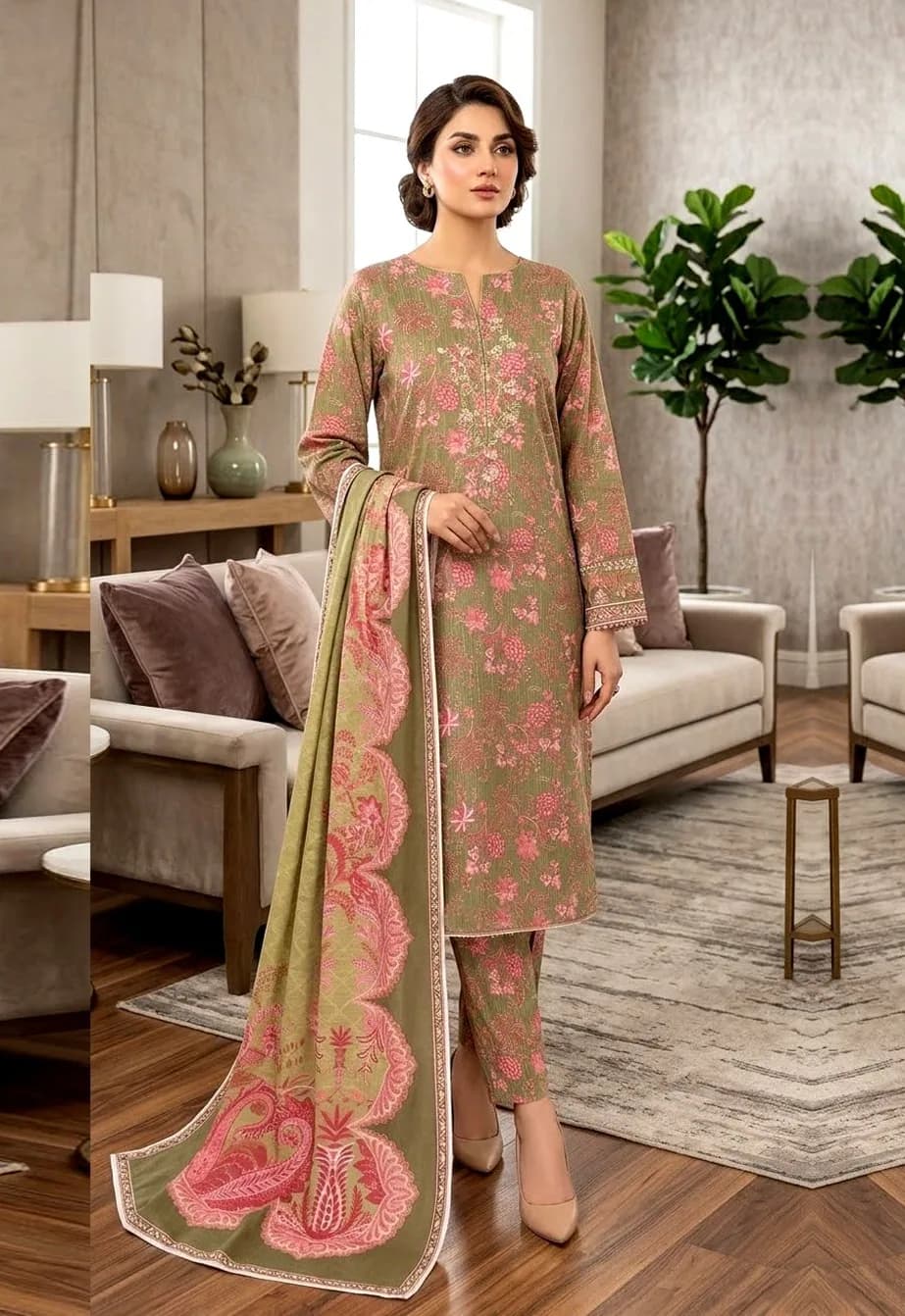 Sahra — unstitched three-piece in khaddar