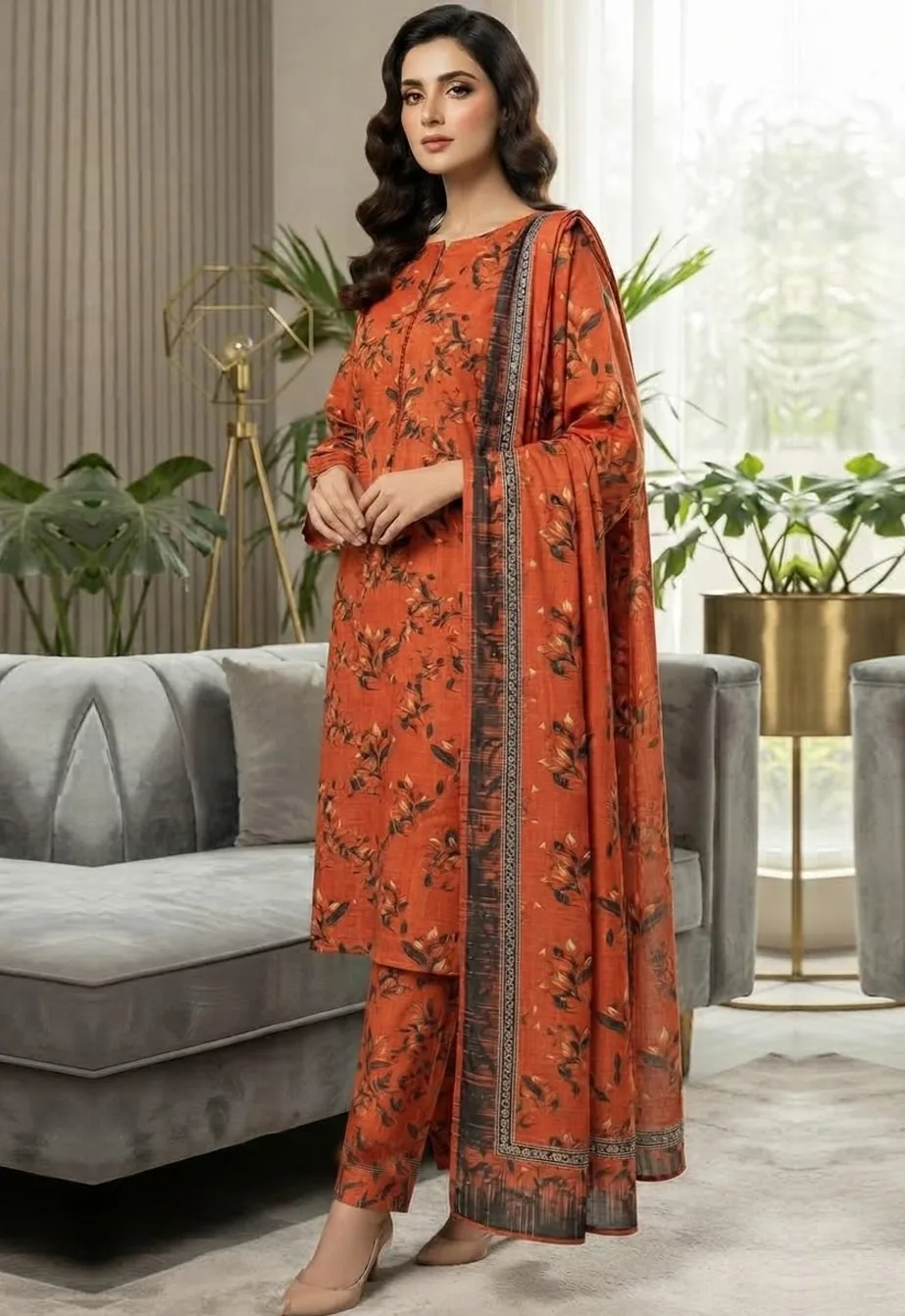 Surkh — unstitched three-piece in khaddar