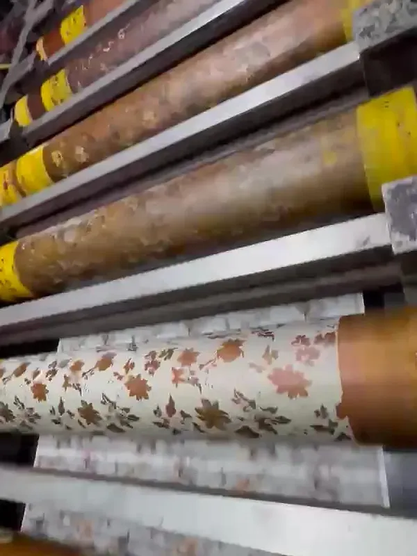 A floral print on the printing rollers